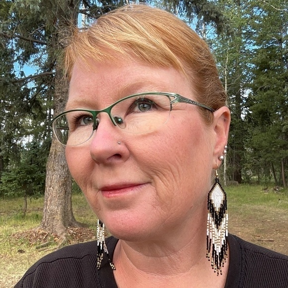 Gold and Black Beaded Earrings with Fringe, New, Handmade by Me - Picture 8 of 8
